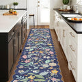 Washable 2'6x12 Hallway Runner Rug: Entryway Non Slip Floral Rug Farmhouse Soft Stain Resistant Carpet for Kitchen Bathroom Bedroom Low Pile Pet Friendly Floor Mat for Living Room(2'6x12/Purple)