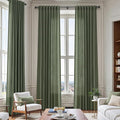 Nanspring Olive Green Linen Curtains for Living Room 2 Panels Set 132 Inch Length Back Tab Light Filtering Semi Sheer Curtain Drapes for Bedroom 52x132