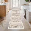 Hazo Haus Boho Long Bathroom Runner Rug 24 x 72 Washable Non Slip - Soft Stain Reistant Rugs for Kitchen, Laundry Room, Hallway Runner - Neutral Floral Design Décor (2x6 Beige/Latte)