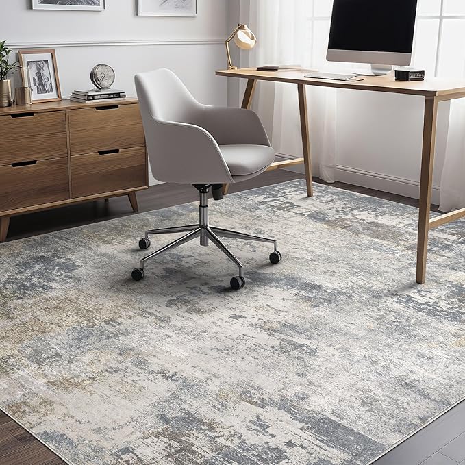UERMEI 5x8 Area Rug Living Room Rugs - Washable Neutral Modern Abstract Soft Thin Large Rug Indoor Floor No Slip Rug Carpet for Bedroom Under Dining Table Home Office Decor - Blue Grey
