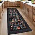 GarveeHome Floral Rug 2.5x10 Runners for Hallways, Boho Kitchen Runner Rugs Non Slip Bath Runners, Vintage Washable Runner Rug for Bedroom, Soft Long Rugs for Entryway Bathroom Laundry Dorm, Black