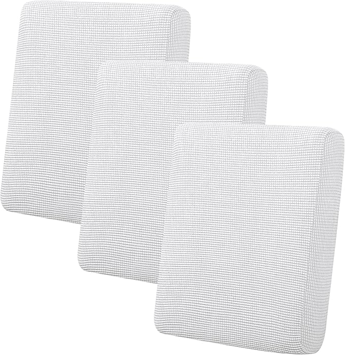 Easy-Going Stretch Individual Chair Couch Cushion Cover Sofa Cushion Furniture Protector Sofa slipcover Soft Flexibility with Elastic Bottom (3-Piece Sofa Cushion Cover, Snow White)