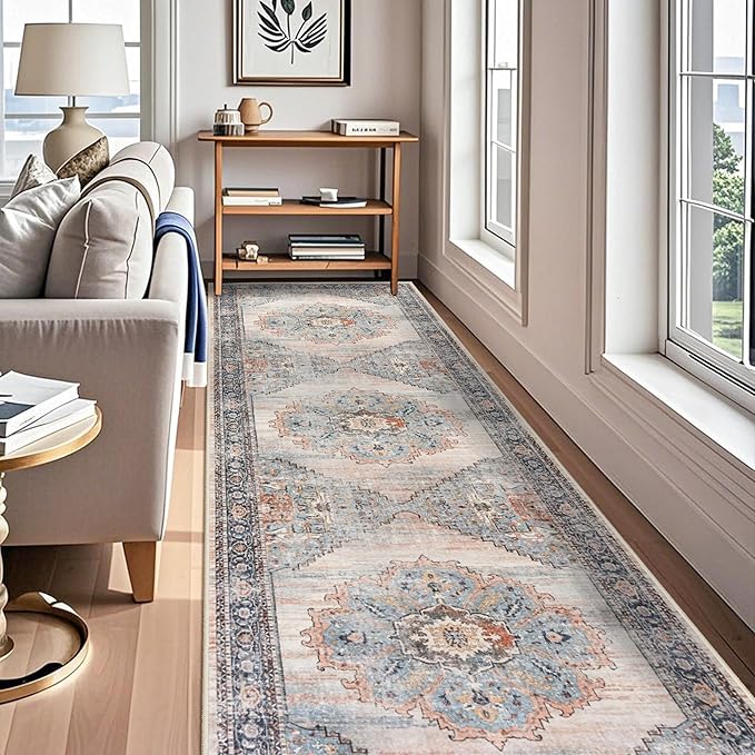 TOPRUUG Washable Runner Rug 4x12 - Hallway Runner Rug Kitchen Rugs and Mats Non Skid Washable Waterproof Carpet Runner for Living Room Bedroom Bathroom (Blue, 4X12)