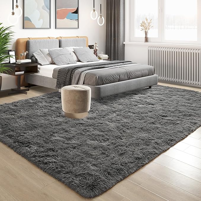 Tepook Area Rugs 9x12 for Living Room, Super Soft Fluffy Rugs for Bedroom, Modern Shaggy Rug Fuzzy Carpets for Kids, Plush Indoor Nursery Home Decor Rug with Non-Slip Bottom, Dark Grey