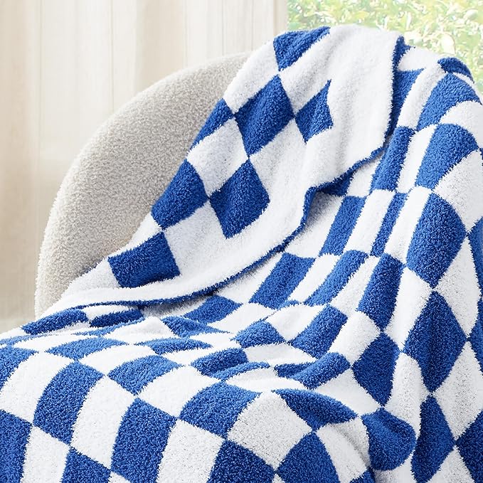 Bedsure Gentlesoft Checkered Twin Blanket for Couch - Soft Cozy & Warm Knit Navy Blue Throw Blanket, Breathable, Lightweight & Fluffy Plaid Blankets for Bed & Sofa, Gifts for Women Men, 60x80 Inches