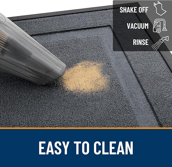 OLANLY Front Door Mat Indoor Outdoor Entrance, Waterproof All-Season, All-Weather Doormat, Sturdy Natural Rubber, Low Profile, Easy Clean Patio Porch Entryway Mat, 59x23, Charcoal Gray