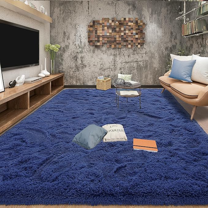 Tepook Super Soft Fluffy Rug for Bedroom, Modern Shaggy Fuzzy Kids Rugs for Living Room, Plush Indoor Nursery Home Decor Dorm Carpet with Non-Slip Bottom, Light Navy, 4 X 6 Feet