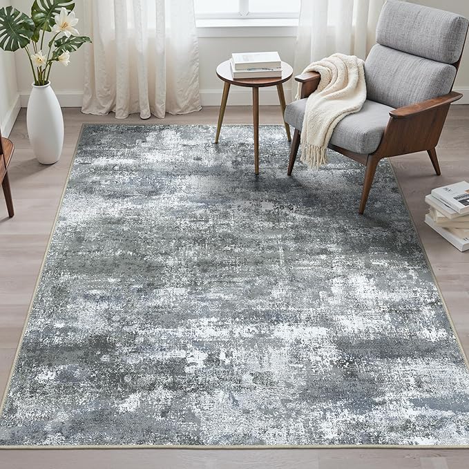 BEIMO Area Rugs 6x9 for Living Room Bedroom, Modern Abstract Machine Washable Rug, Large Soft Low Pile Floor Carpet with Non Slip Backing for Dining Room, Silver Grey