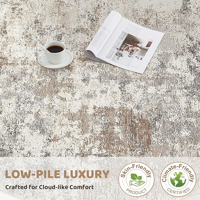 UERMEI 10x12 Area Rug Living Room Rugs - Washable Neutral Modern Abstract Soft Thin Large Rug Indoor Floor No Slip Rug Carpet for Bedroom Under Dining Table Home Office Decor - Brown Grey