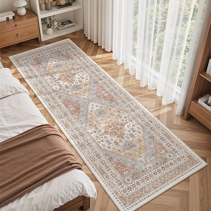 zesthome 2x6 Runner Rug for Hallways, Machine Washable Rug, Non Slip Vintage Low Pile Runners, Stain Resistant Runners for Entryway, Kitchen, Bathroom, Laundry Room, Corridor