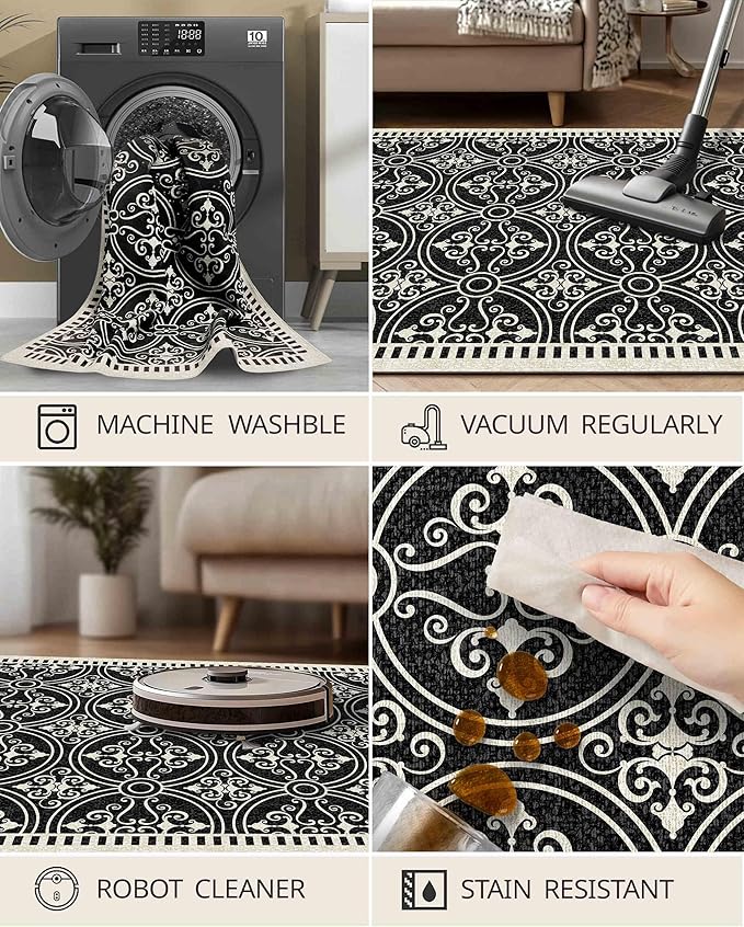 Latte&Fog 5x7 Area Rugs for Living Room Bedroom, Vintage Washable Rug, Boho Non Slip Low Pile Carpet for Dining Room, Office, Dorm, Classroom, Farmhouse and Home Office