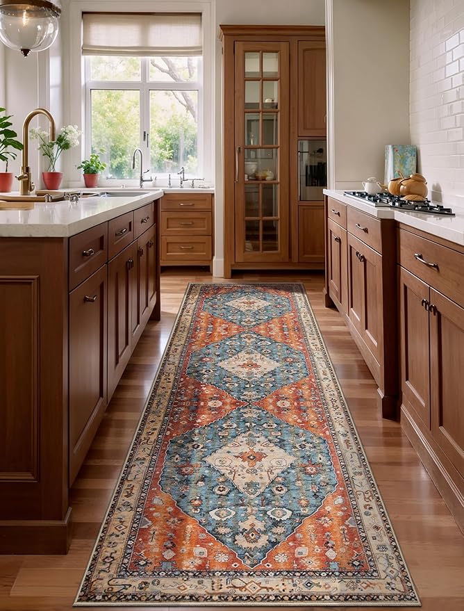 SERISSA Runner Rug for Hallways, 3x10 Washable Non Slip Kitchen Runner Rug, Long Boho Rug Vintage Tribal Hallway Stair Ultra Soft Print Floor Carpet for Bedroom Bathroom Laundry Room