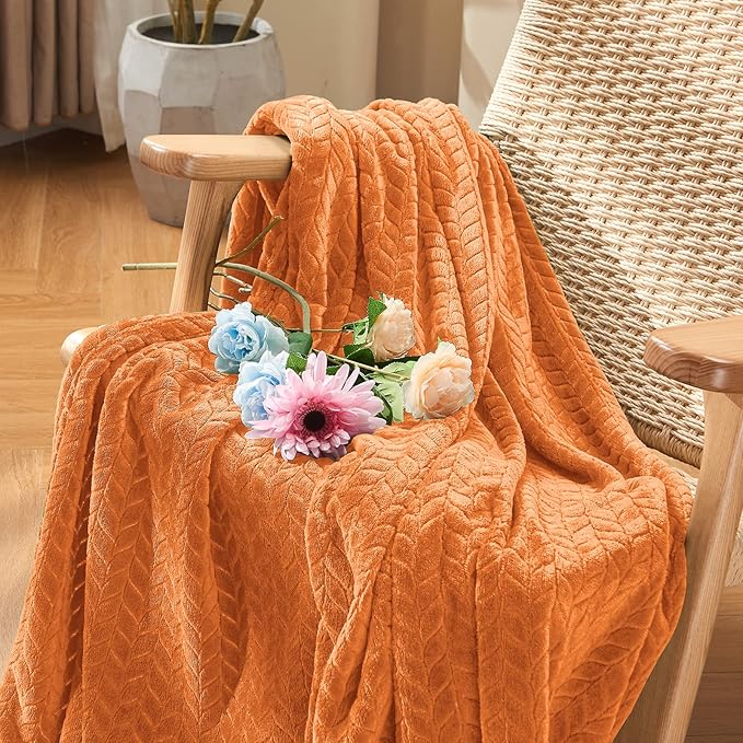 inhand Fall Throw Blanket, Super Soft Fuzzy Blanket for Couch Sofa Bed Office, Cozy Plush Fleece Blanket Throw Size, Washable Lightweight Flannel Blankets Throw for All Season(50”x60”,Rust)