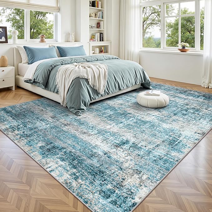 LEPEII 6x9 Area Rugs, Washable Modern Abstract Area Rugs for Living Room, Indoor Neutral Area Rug for Bedroom, Dining Room, Low Pile Non-Slip Non Shedding Rugs-Blue