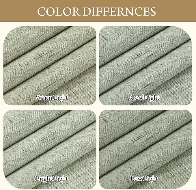 RYB HOME 100% Blackout Sage Green Linen Curtains, Light & Heat Blocking Thermal Privacy Protection Neutral Window Drapes for Living Room Bedroom, 52" W x 84" L, 2 Panels Set