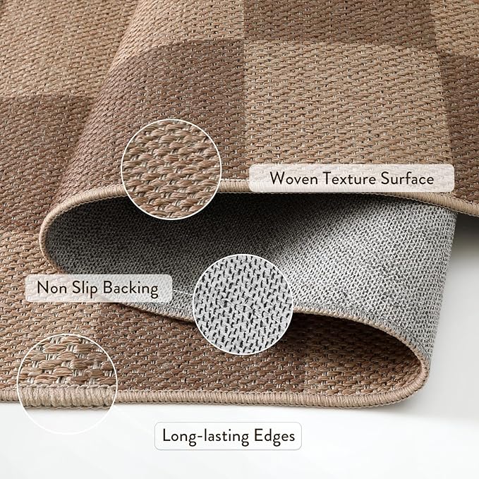 Lahome Colette Checkered Easy Jute Living Room Rugs, 5x7 Large Dining Room Office Carpet Farmhouse Washable Area Rug, Checkerboard Neutral Non Slip Indoor Outdoor Carpet for Bedroom Entry Patio