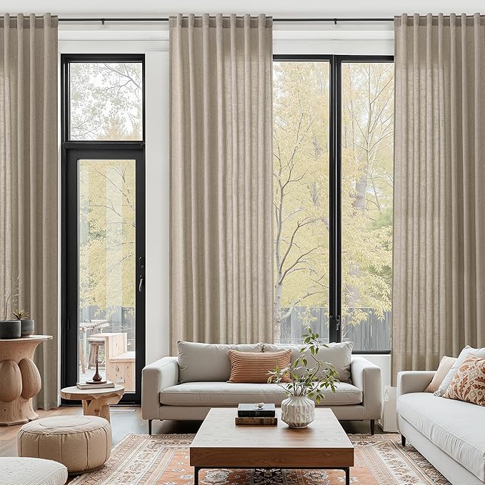 Cobblestone Linen Curtains for Living Room 126 Inches Long Light Filtering Semi Sheer Curtain Back Tab Modern Farmhouse Decor Elegant Drapes Floor to Ceiling High Window for Bedroom 52x126, 2 Panels