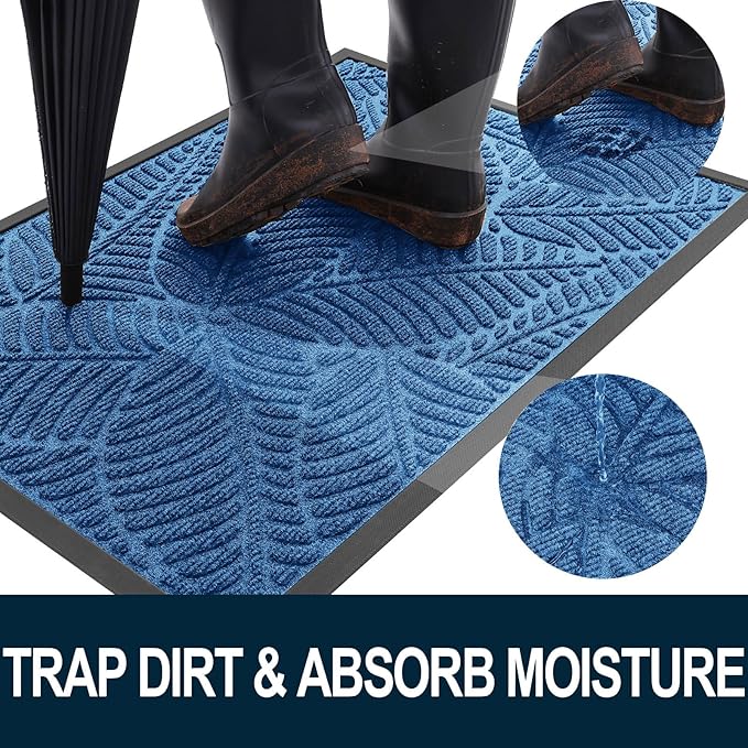 Colorxy Waterproof Doormat, Sturdy Natural Rubber Front Door Mats, Non Slip Low Profile Indoor Outdoor Entrance Mat, Stain Resistant Easy Clean Floor Mat for Patio or Entryway, 30''x17'', Light Blue