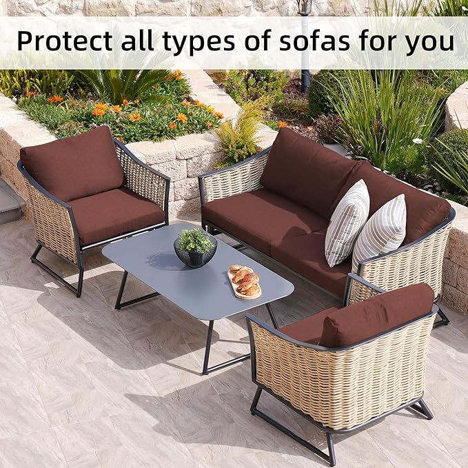 8Pcs Stretch Patio Cushion Covers,Outdoor Couch Covers Replacement,Outdoor Couch & Sofa Slipcovers,for Patio Furniture Cushion Covers,Washable Reusable Furniture Protector (Light Coffee,Cover Only)