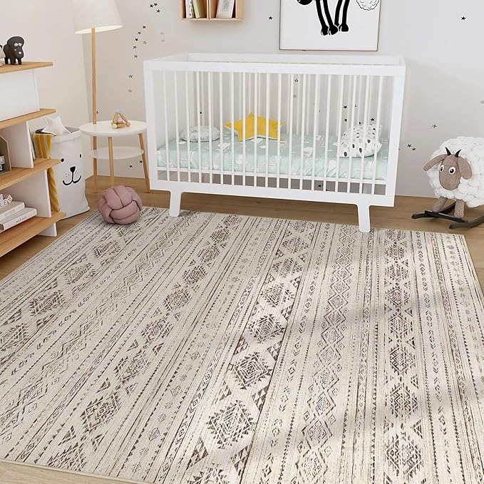 Nakagishi 10x14 Area Rugs Living Room: Washable Boho Large Neutral Soft Farmhouse Rug Stain Resistant Modern Moroccan Non-Slip Indoor Carpet for Bedroom Nursery Kids Office Dining Room - Dark Brown