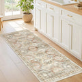 2x5 Rug Runner Washable for Entryway, Soft Bathroom Rugs with Non-Slip Backing, Abstract Low Pile Hallway Runner, Vintage Small Kitchen Carpet for Stair, Laundry Room(2'x5', Brown/Pink)