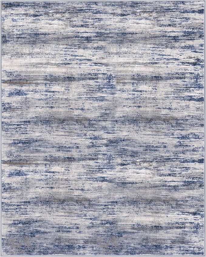 KOZYFLY Rugs for Living Room 8x10 Modern Ombre Living Room Area Rug, Washable Large Thin Rugs Non-Slip Soft Striped Rug for Bedroom, Print Grey-Blue Abstract Carpet for Laundry/Kid Room