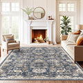 AMADA HOMEFURNISHING 6x9 Area Rugs, Blue Low-Profile Washable Rug with Non-Slip Backing & Durable Edge Binding, Vintage Rugs for Living Room, Bedroom, Dining Room