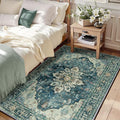 RELEANY Area Rugs 3'x5' Washable Non-Slip, Floral Vintage Distress Print Pattern Medallion Carpet for Living Room Bedroom Dining Room, Dark Blue Vintage
