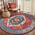 SERISSA 4ft Round Area Rug, Washable Non-Slip Boho Circle Rug, Ultra Soft Oriental Vintage Rust Low-Pile Small Circular Carpet for Bedroom Entryway Kids Room Office College Dorm Living Room