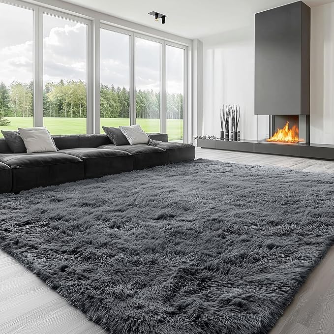 OLANLY 8x12 Machine Washable Large Area Rugs for Living Room, Bedroom, Soft Fluffy Shaggy Bedside Rug, Indoor Floor Carpet for Kids Girls and Boys, Dorms, Nursery, Home Decor Aesthetic, Grey