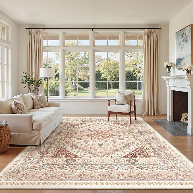 zesthome 5x7 Area Rugs - Ultra-Thin Washble Rug, Stain Resistant Anti Slip Backing Rugs for Living Room,Bedroom, Vintage Home Decor Area Rug