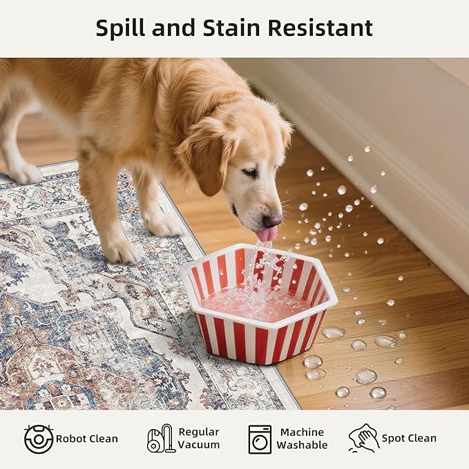 2-Piece Kitchen Runner Rug Set: Washable Non-Slip Floor Mats for Sink & Stove Cooking Area Soft Low Pile Water-Resistant Carpet for Dishwasher Fridge Fronts Durable Kitchen Island Mats(2x3+2x4,Brick)