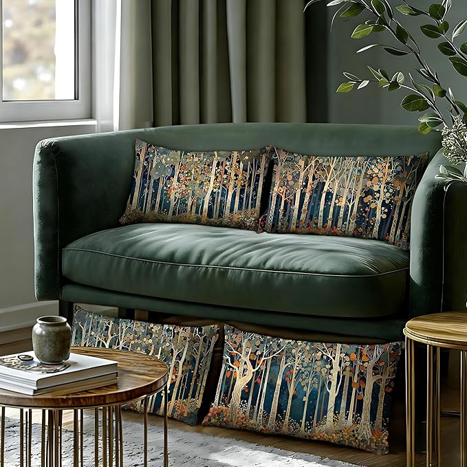 Rustic William Morris Inspired Forest Decor Pillow Covers 12x20 Set of 4,Vintage Botanical Nature Landscape Decorative Throw Pillow Covers for Home Bedroom Living Room,Fall Home Room Decor