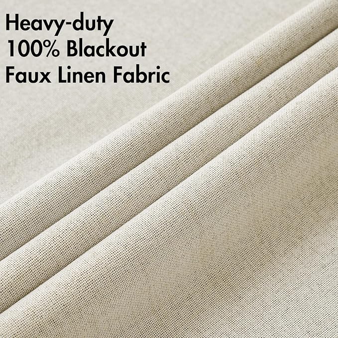 MIULEE 100% Blackout Linen Textured Curtains for Bedroom Solid Thermal Insulated Cream Grommet Room Darkening Curtains & Drapes Luxury Decor for Living Room Nursery 52 x 120 Inch (2 Panels)