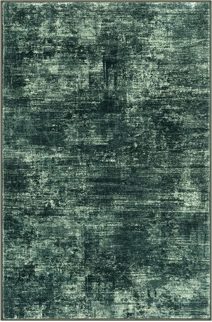 IOHOUZE Abstract Area Rugs 9x12 Ft Washable Large Rugs for Living Room, Non Slip Dining Room Rug, Printed Faux Wool Rugs for Bedroom, Floor Carpet for Office Nursery Playroom, Dark Green