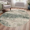 Round Rugs 4FT for Living Room Bedroom, Modern Abstract Machine Washable Circle Rug, Soft Low Pile Floor Cover with Non Slip Backing for Dining Room, Grey/Dark Green