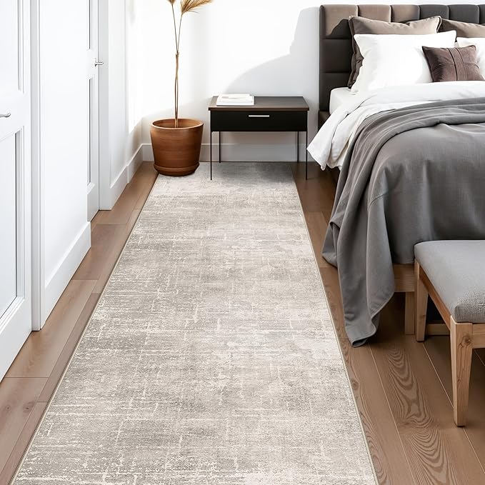 HY HAOYUNLAI 2'6x12 Runner Rugs for Hallways - Soft Kitchen Rug Non-Slip Rug Runner with Rubber Backing Washable Non Shedding Soft Beside Carpet for Bedroom Abstract Home Decor(2'6x12,Beige/Cream