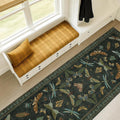 Washable Insect 2x8 Long Runner Rug for Hallway - Stain Resistant Kitchen Rug Non Slip, Indoor Floor Mats for Entryway with Nature Butterfly Design, Low Pile & Soft (Dark Green)