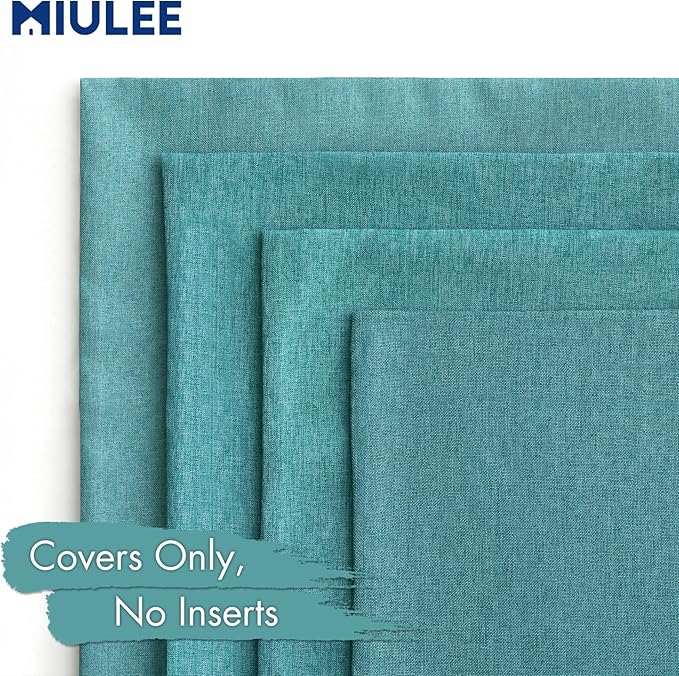 MIULEE Pack of 4 Decorative Outdoor Throw Pillow Covers Linen Waterproof Pillow Covers Farmhouse Cushion Cases for Patio Garden Tent Balcony Couch Sofa 16x16 inch Turquoise