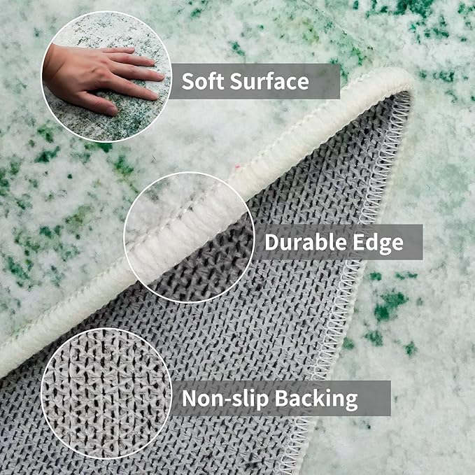 3x12 Washable Hallway Runner Rug: Non Slip Carpet Runners Easy-to-Clean - Soft Living Room Bedroom Kitchen Rugs - Thin Low Pile Printed Floor Mat for Dining Room Neutral Green