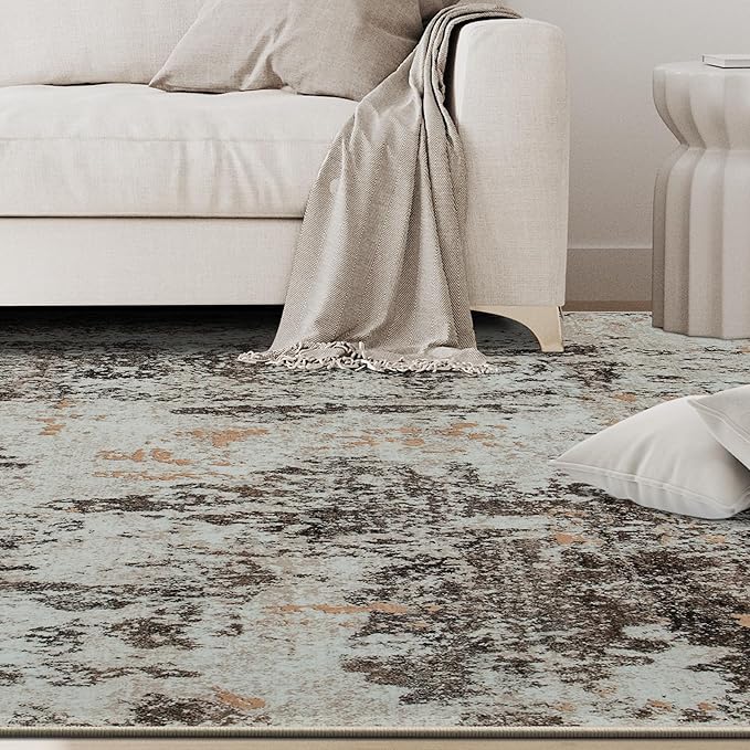 8x10 Area Rugs for Living Room Rug Washable: Abstract Large Rug for Dining Room Bedroom Carpet Non Slip 8 by 10 Indoor Modern Nursery Home Office Brown Beige