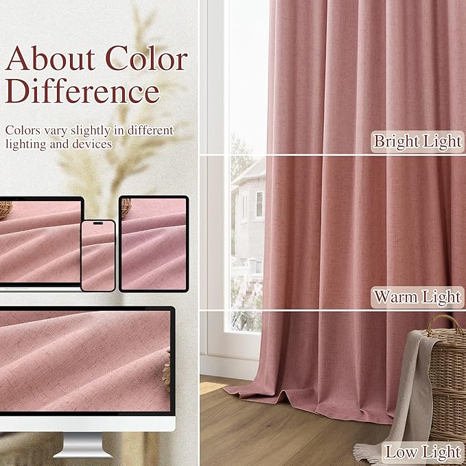 Guken 100% Blackout Curtains 84 Inch Length 2 Panels Set for Living Room Bedroom Back Tab Thermal Insulated Black Out Linen Drapes Room Darkening Window Curtains 84 Inches Long, Ash Rose