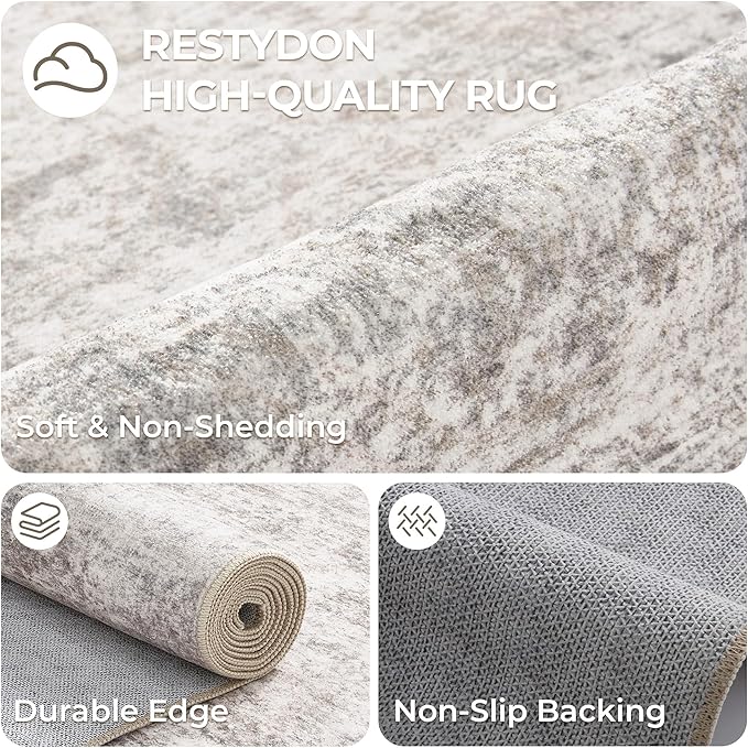Rug Runners for Hallways Non Slip - 2x8 Runner Rug for Bedroom, Washable Runner with Rubber Backing, Soft Low-Pile Carpet for Kitchen, Laundry, Bathroom (2'x8', Brown/Grey/Ivory)
