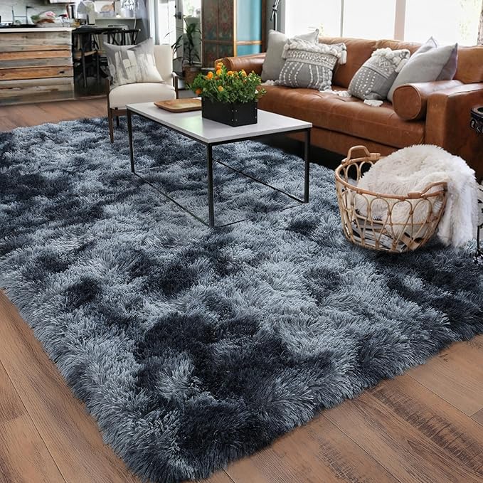 Rugs for Bedroom 4x6, Soft Shaggy Modern Shag Area Rug for Living Room, Upgrade Non-Slip Plush Fluffy Carpet for Kids Boys Girls Room Home Decor Aesthetic, Blue Grey