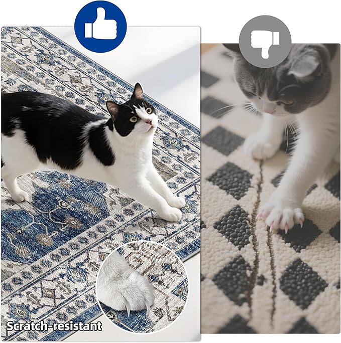 3 Pieces Kitchen Rug Sets: Farmhouse Washable Non-Slip Floor Mat for Sink Stove & Fridge Area Water Resistant Carpet for Laudry Room Entryway Soft Cozy Runners for Kids Pets Family(2x3+2x4+2x5,Blue)