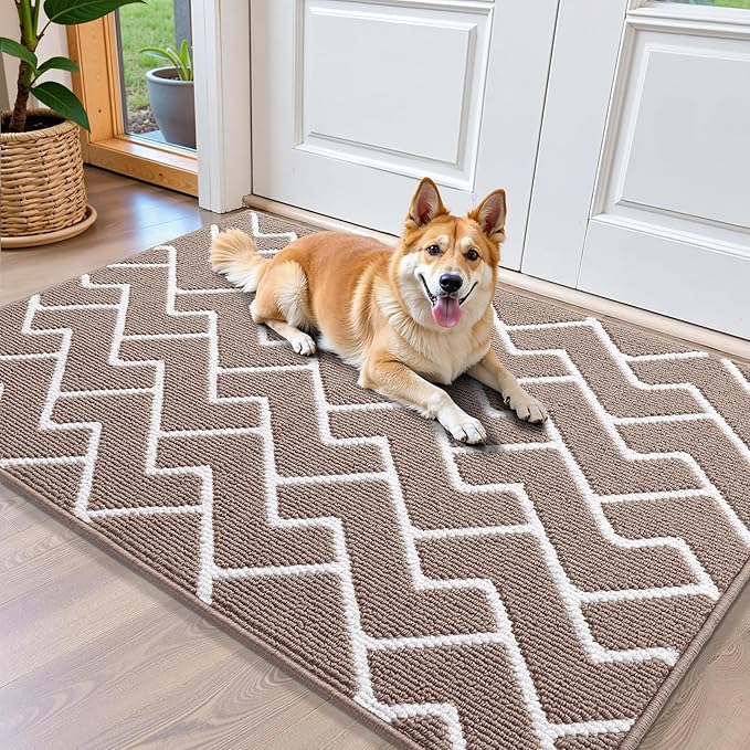 OLANLY Front Door Mat, Non-Slip Rubber Backing, Dirt Resistant and Absorbent, Washable, Easy to Clean Low-Profile Indoor Doormat for Back Door, Entryway, Inside Entrance, 40x32, Brown