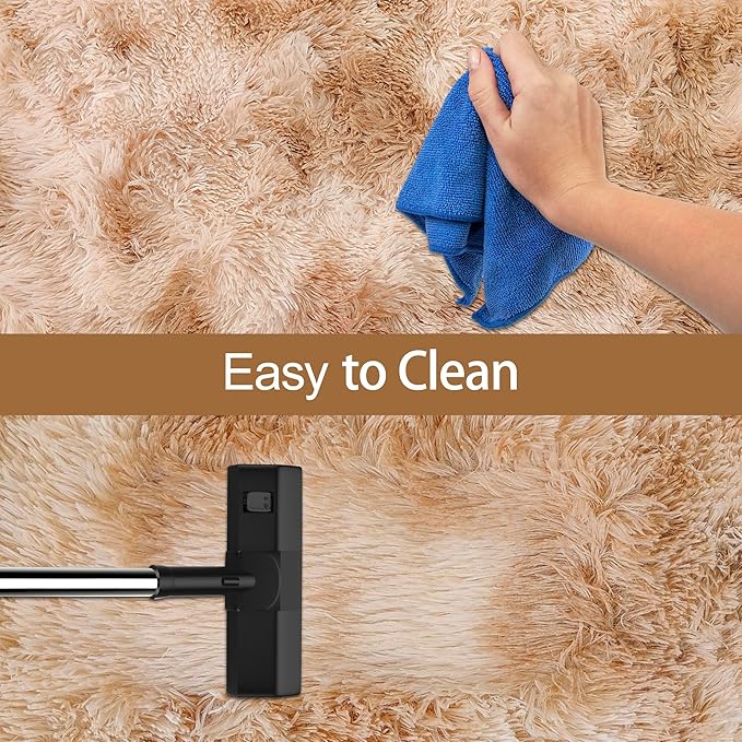 Super Soft Fluffy Living Room Area Rugs 3x10 ft Tie-Dyed Beige Shaggy Furry Carpet Washable Non-Slip Floor Rug Bedroom Bedside Nursery Rug Fuzzy Girls Boy Reduce Noise Dorm Home Decor