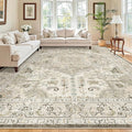Madane Washable Rug 8x10 Area Rugs for Living Room, Ultra-Thin Non-Slip Backing Rug, Stain Resistant Vintage Large Area Rug for Bedroom (Ivory/Brown, 8'x10')