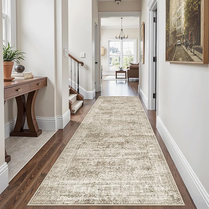 Runner Rug 3x6 Washable Non-Slip Kitchen Runner Rugs for Bathroom Laundry Room Brown Vintage Floor Carpet Runners for Hallway Entryway
