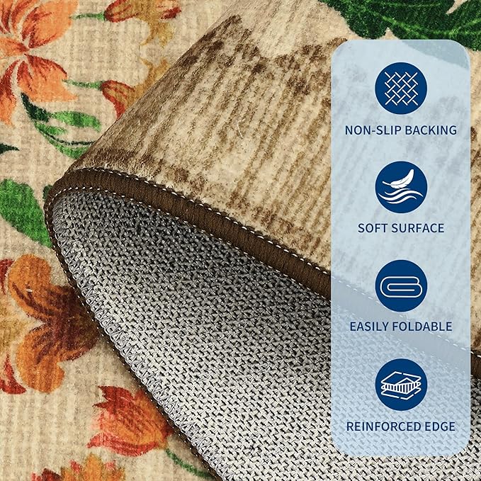 GarveeHome Washable Rug 8x10 Area Rugs for Living Room, Floral Rug for Bedroom, Soft Vintage Non Slip Throw Rugs with Rubber Back, Low Pile Stain Resistant Boho Floral Carpet for Dining Room, Beige